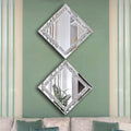 Crystal Crush Diamond Silver Mirror Set 12x12 Inch 2 Pieces
