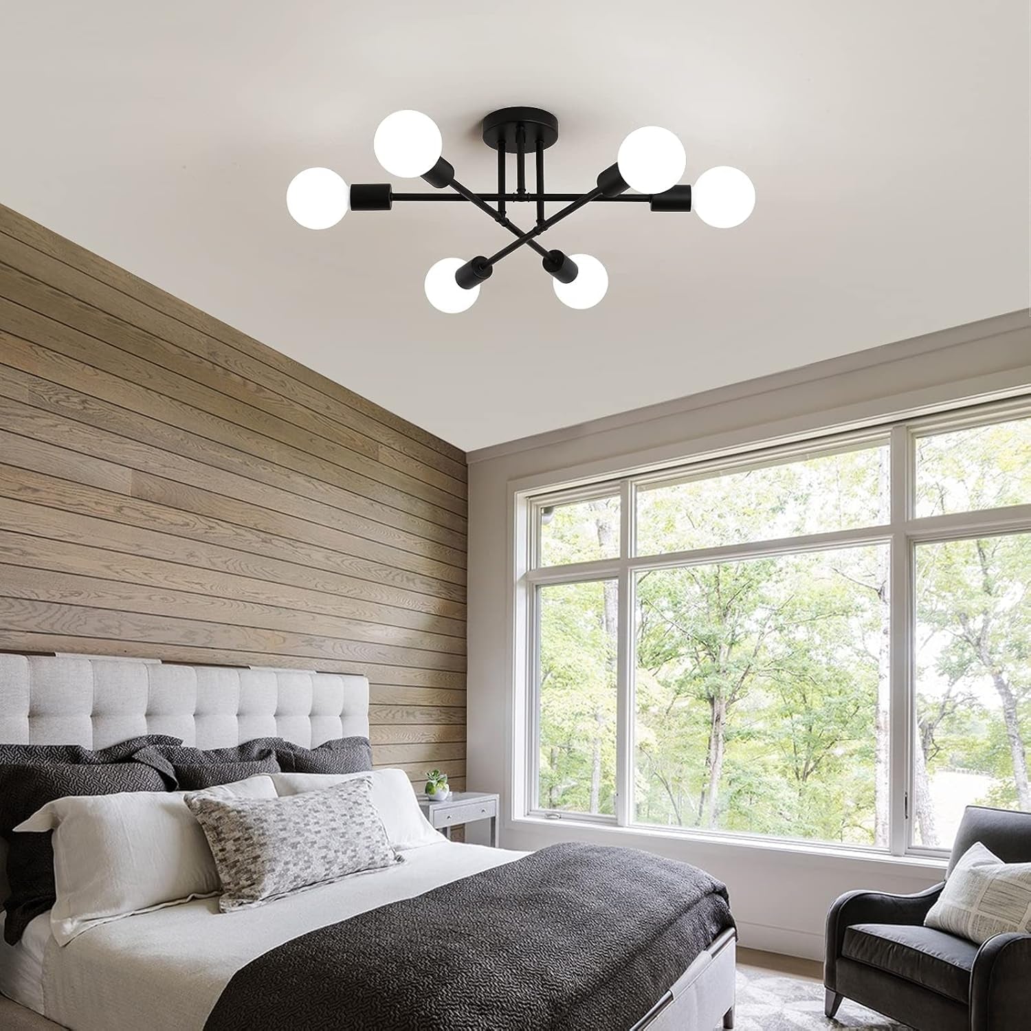 Black Modern Sputnik Chandelier 6 Light Ceiling Fixture