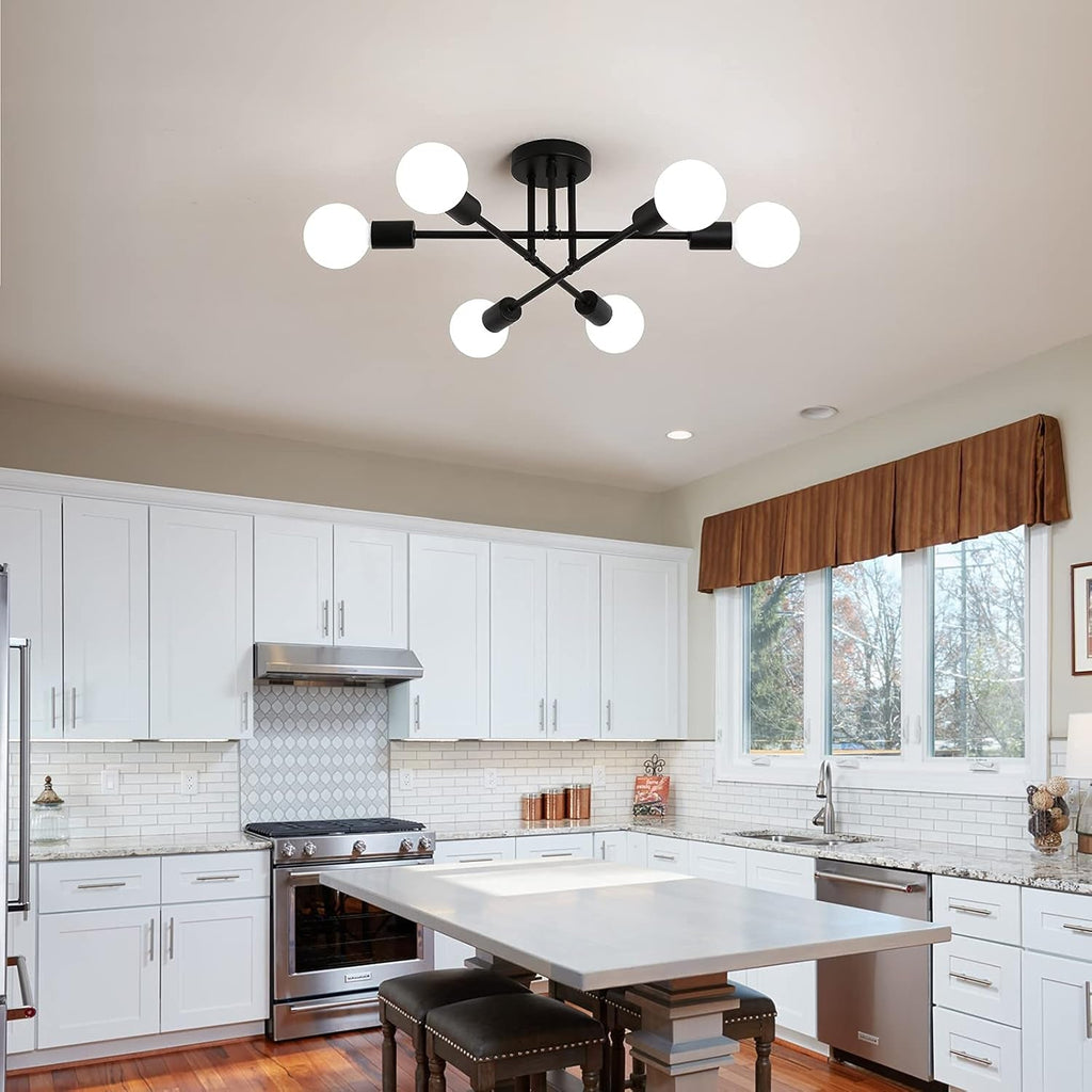 Black Modern Sputnik Chandelier 6 Light Ceiling Fixture