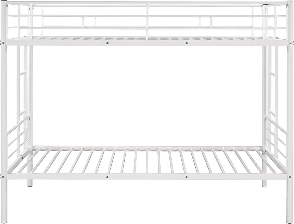 Twin Over Twin Metal Bunk Bed With 2 Ladders White