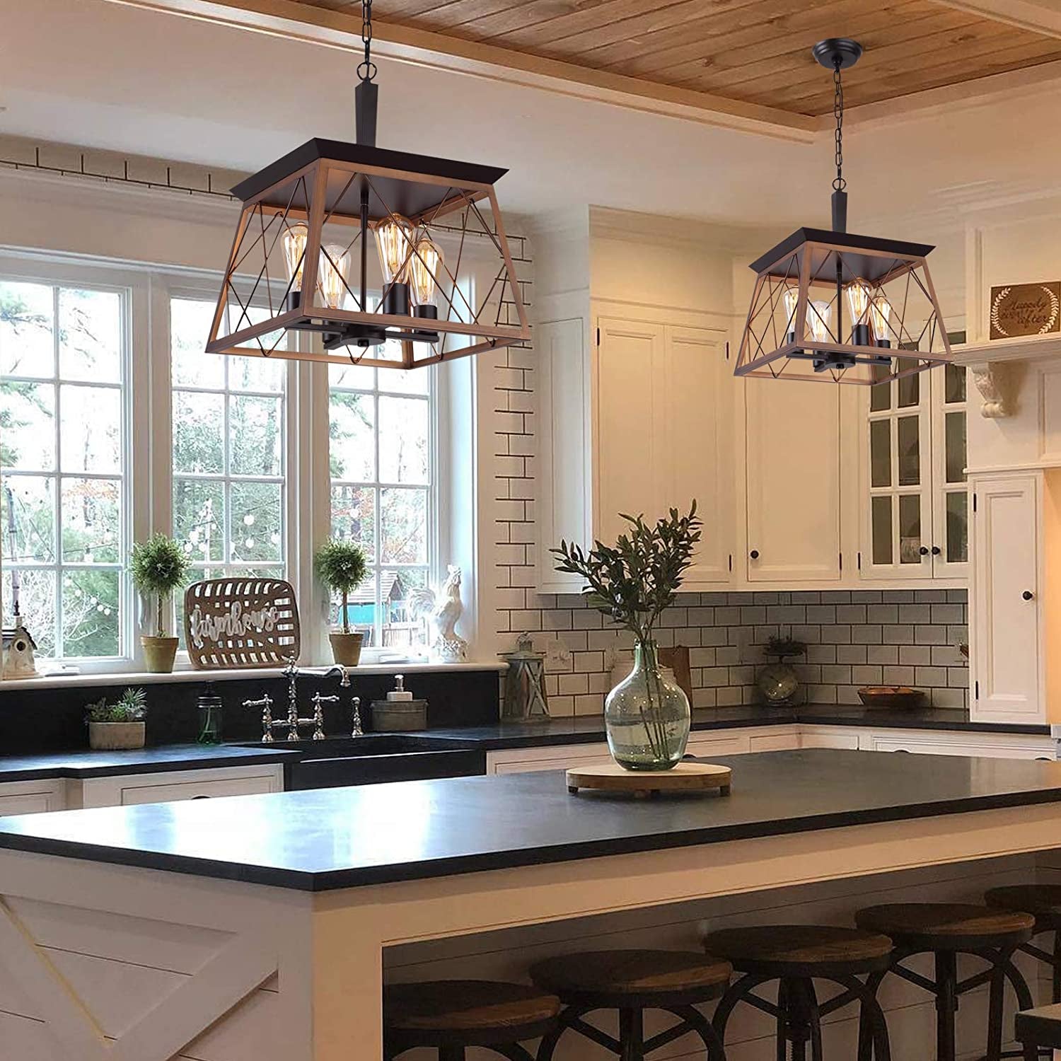 Bronze 4 Light Farmhouse Rustic Chandelier For Dining Room