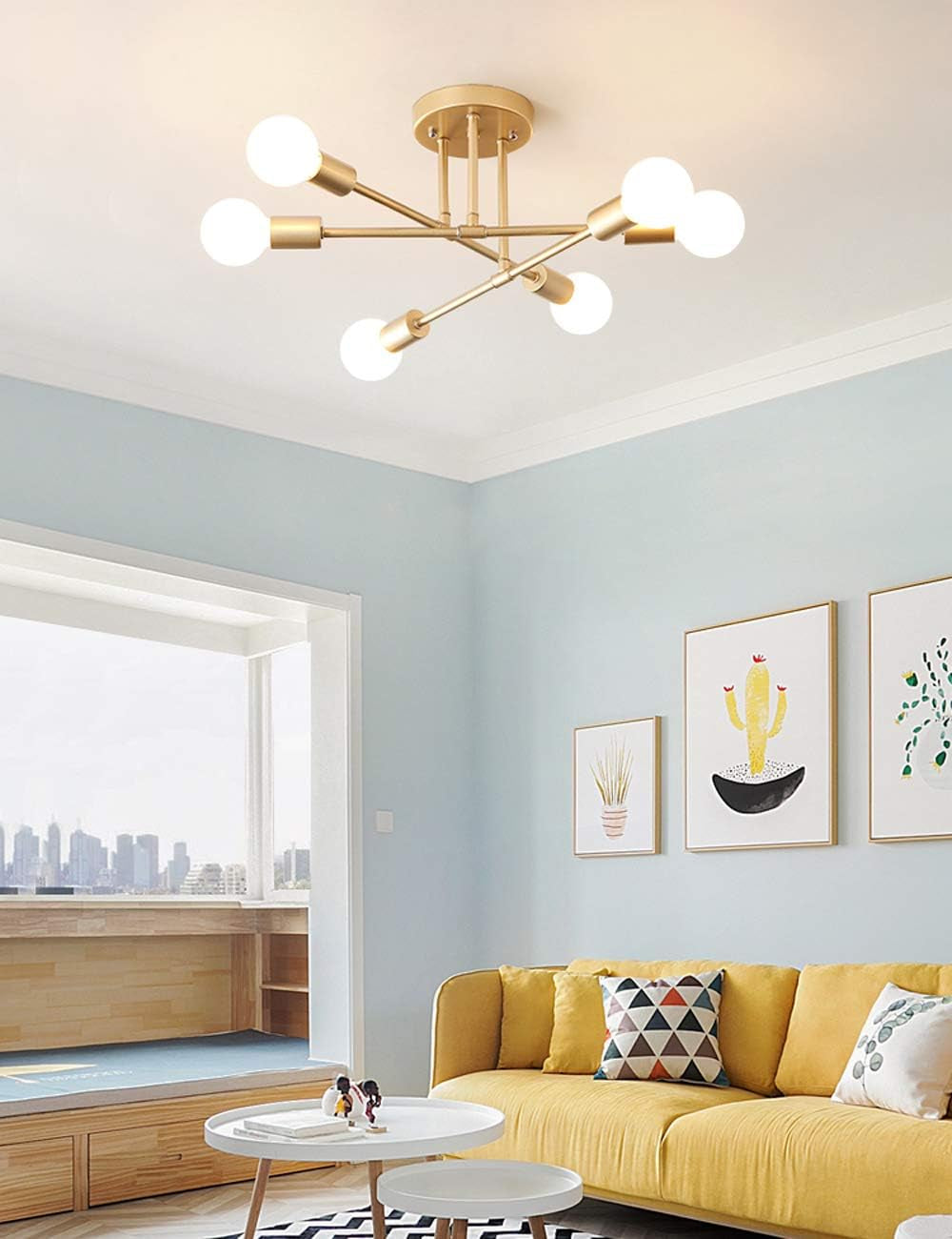 Gold 6-Light Sputnik Chandelier With LED Bulbs Included