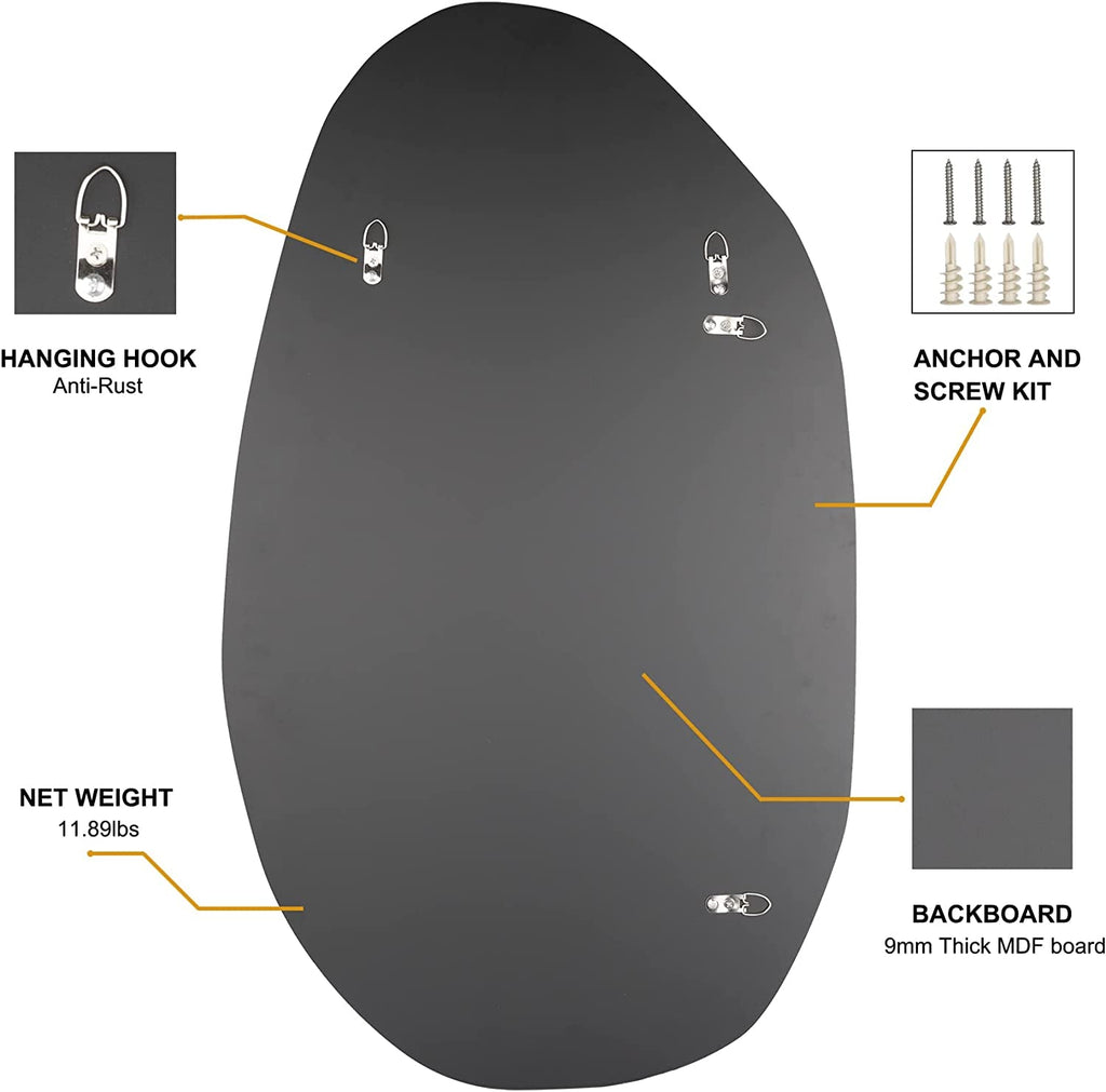Asymmetrical Frameless Wall Mirror For Living Room 19.5 x 33.5 Inches