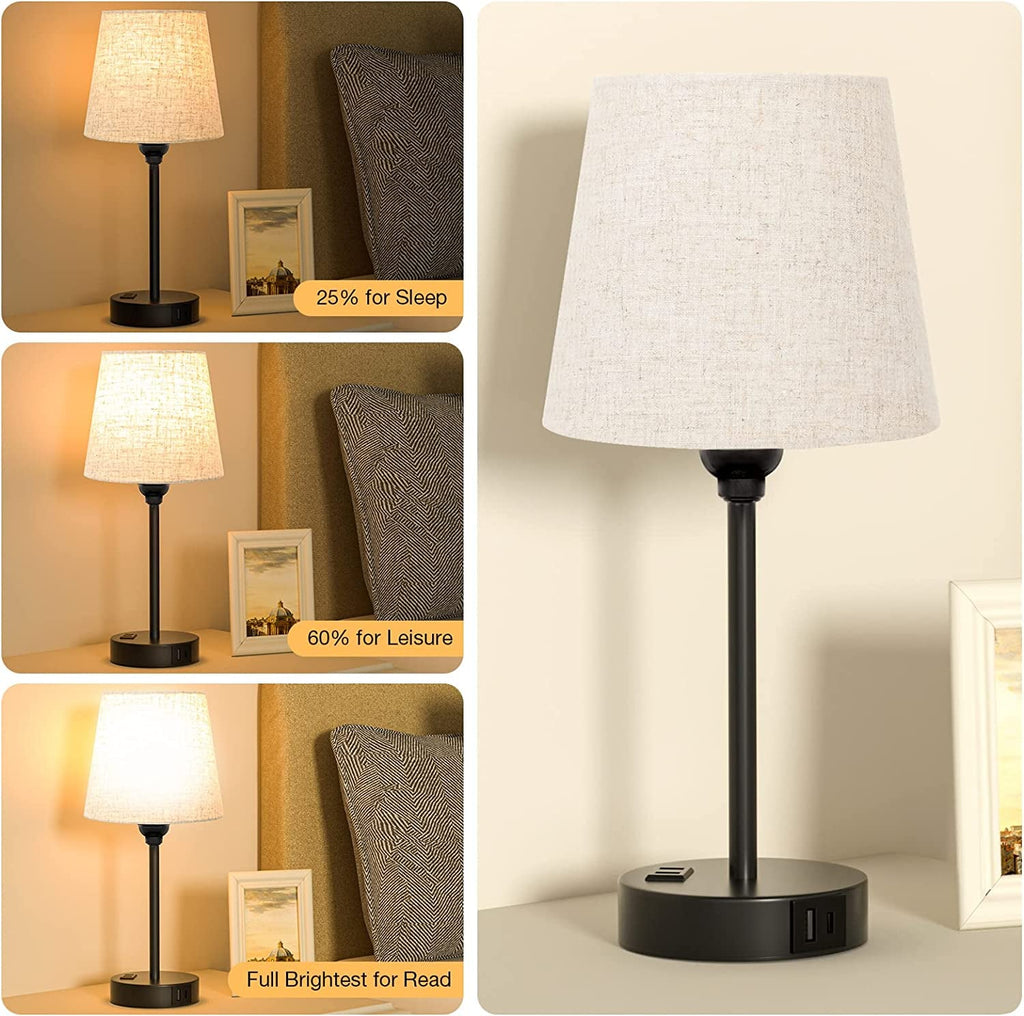 Set of 2 Mini Bedside Lamps With USB C And AC Outlets