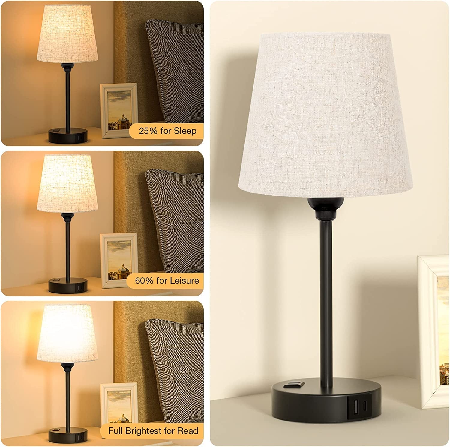 Set of 2 Mini Bedside Lamps With USB C And AC Outlets