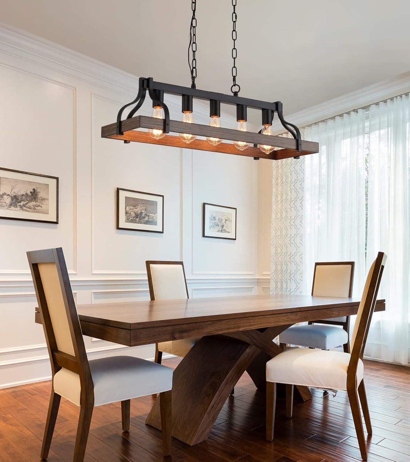 Rustic 5 Light Linear Chandelier Kitchen Island Black