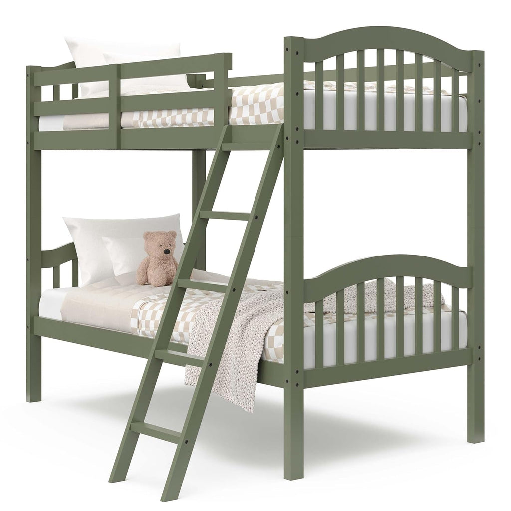 Olive Twin Over Twin Bunk Bed Converts To Two Beds