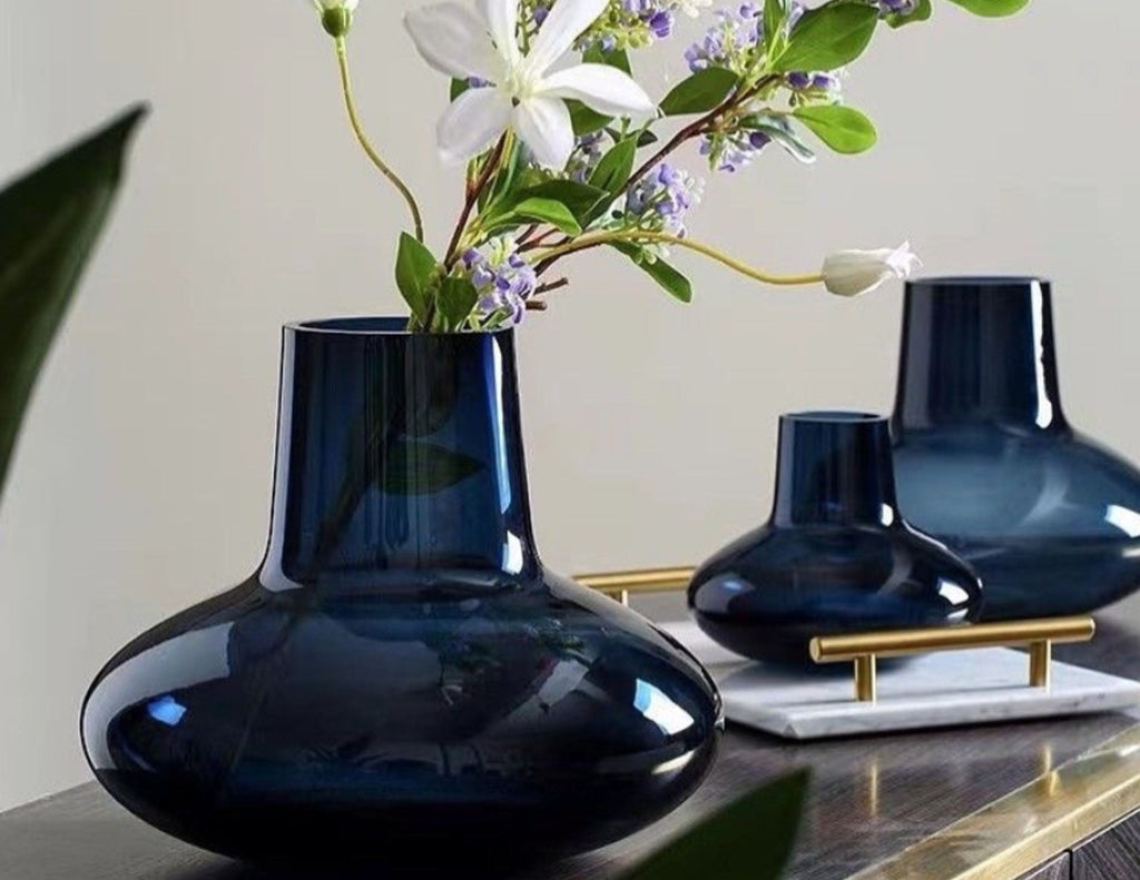 Set of 3 Art Deco Inspired Hand Blown Glass Vases in an Array of