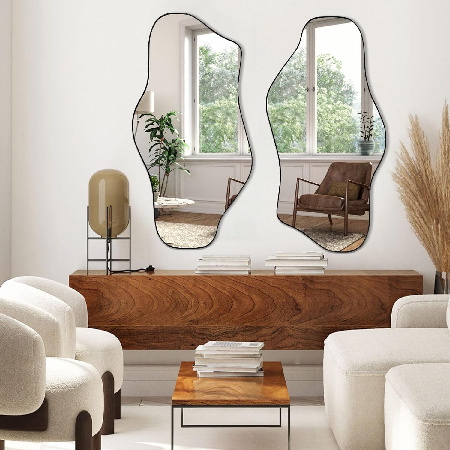Large Black Irregular Mirror With Asymmetrical Frame