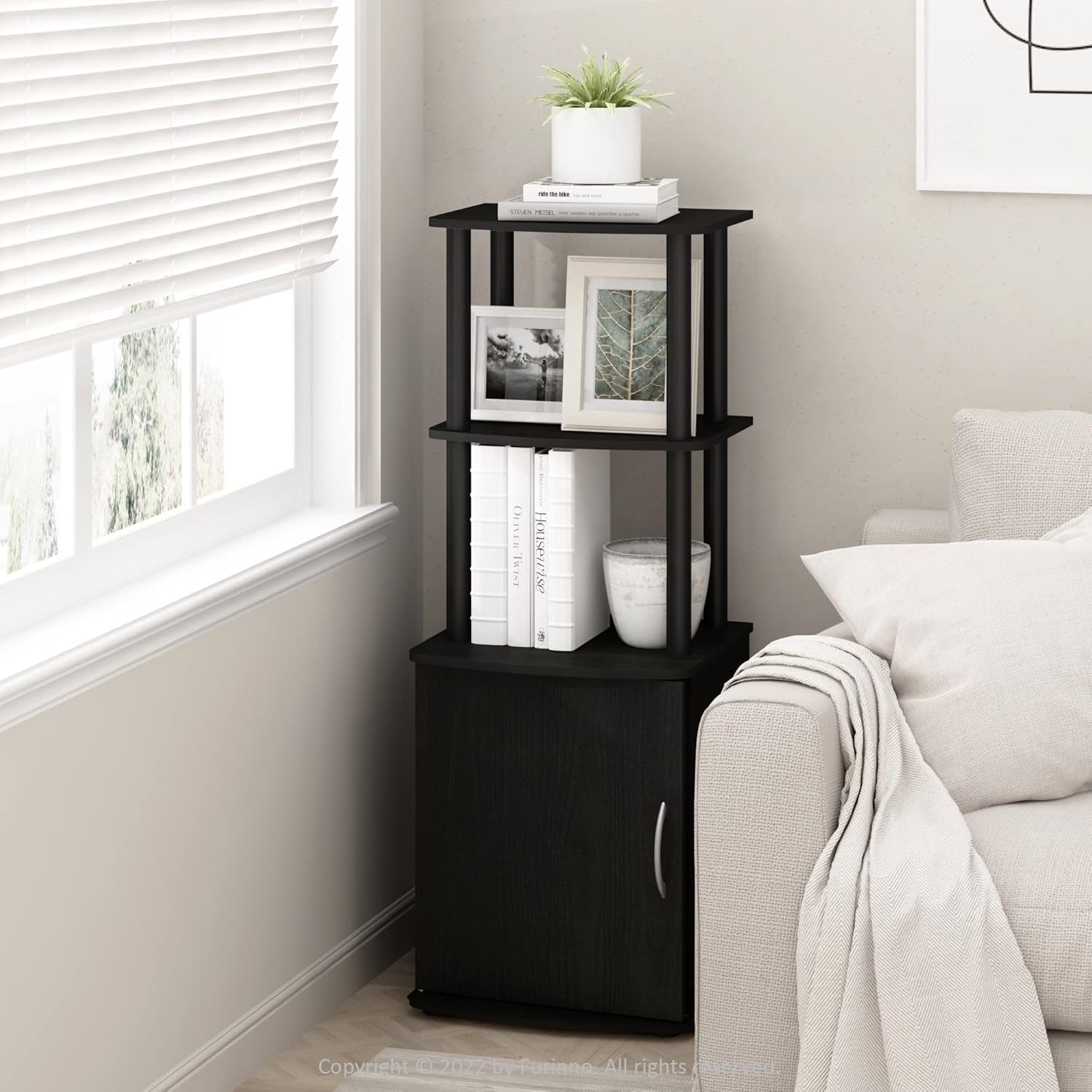 Turn N Tube Tall TV Side Table Storage 2 Tier Blackwood