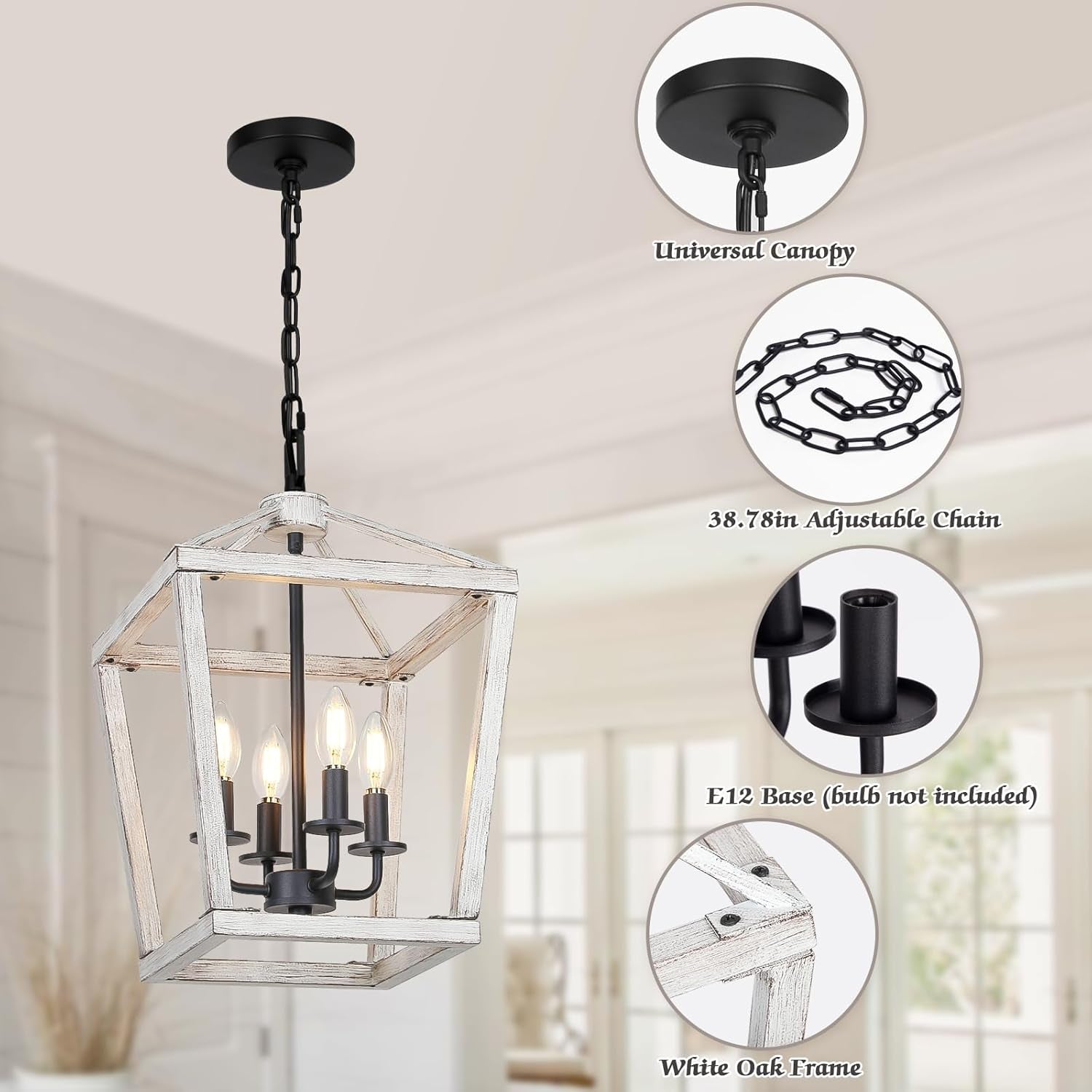 Rustic 4 Light Chandelier With Brushed White Oak Finish