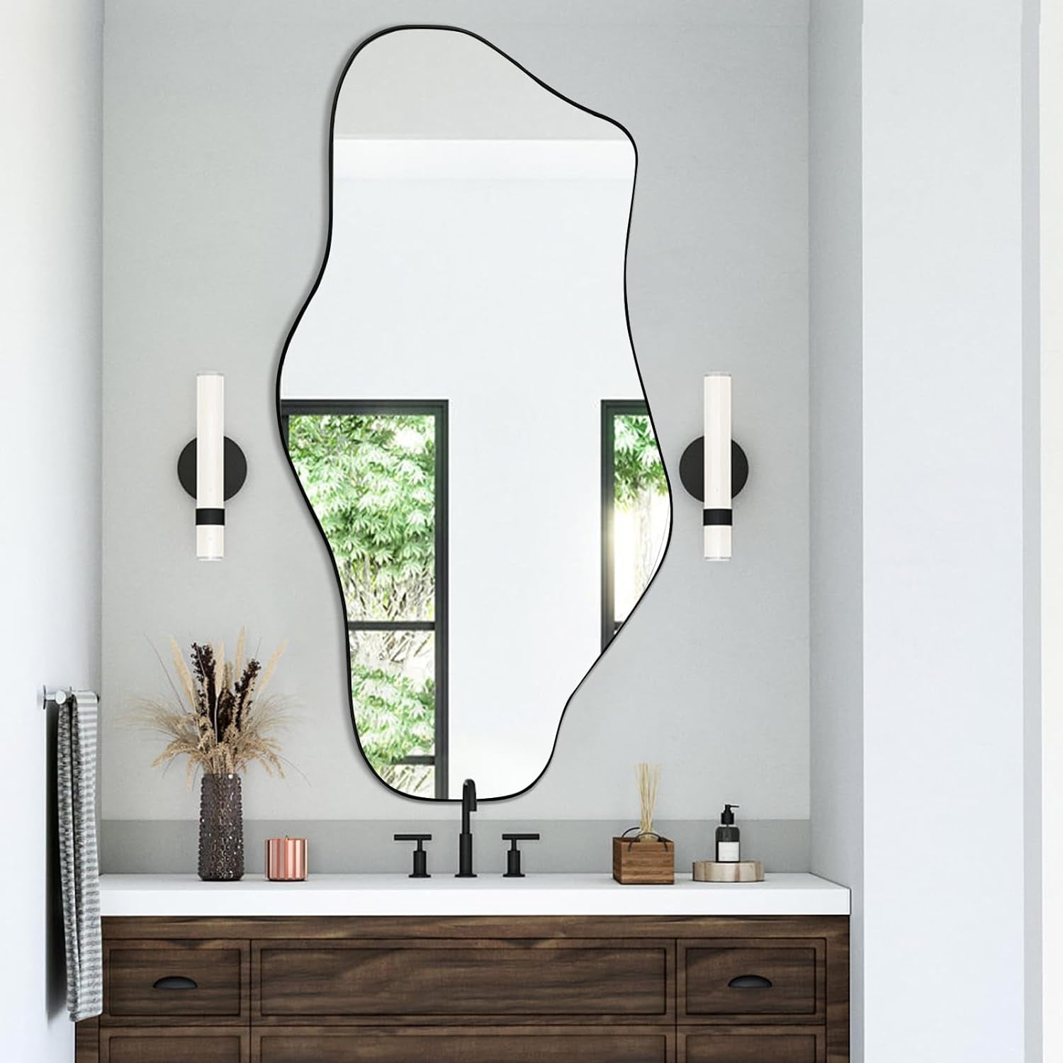 Large Black Irregular Mirror With Asymmetrical Frame