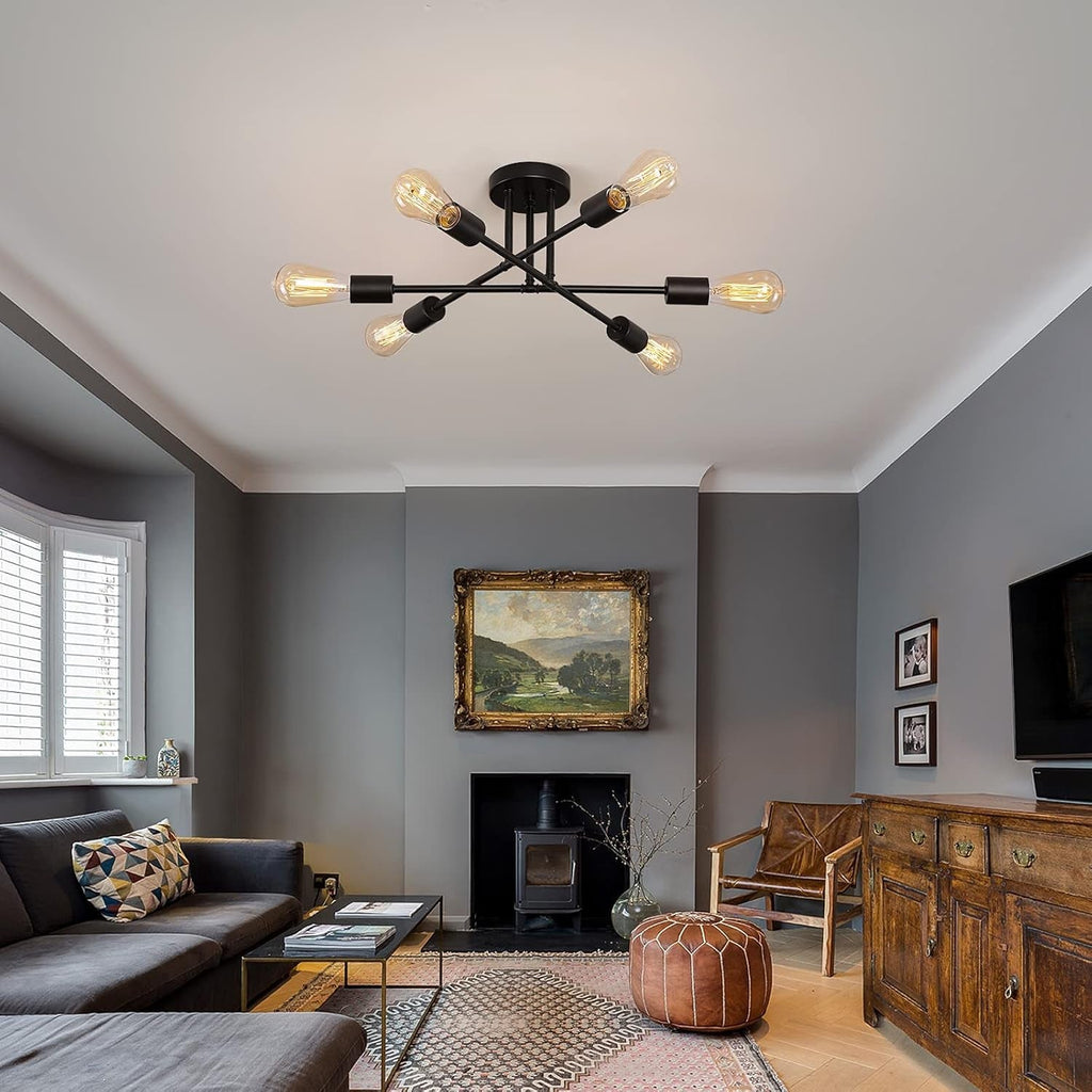 Black Modern Sputnik Chandelier 6 Light Ceiling Fixture