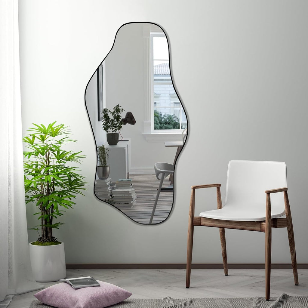 Large Black Irregular Mirror With Asymmetrical Frame