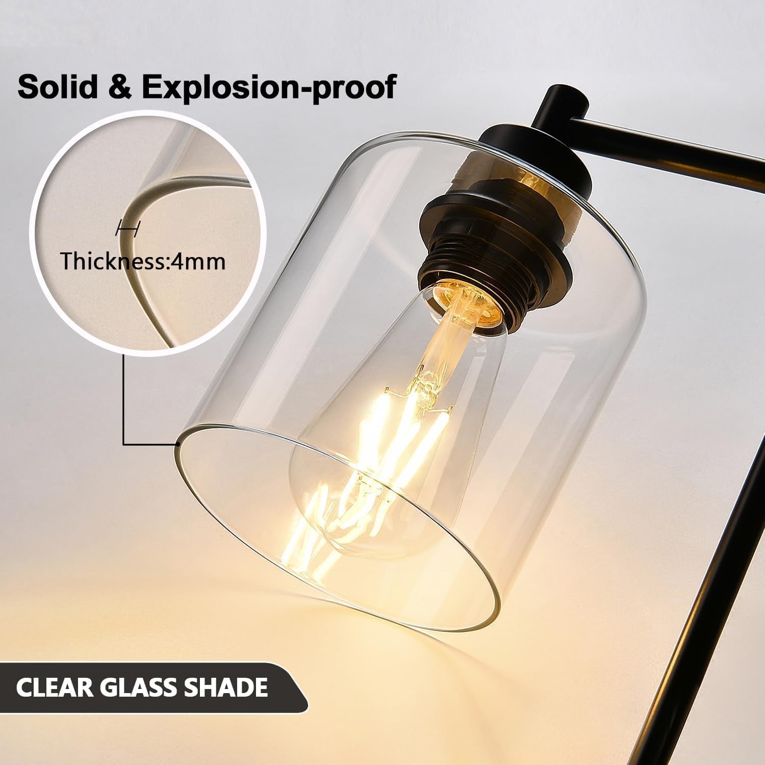 Black Industrial Touch Control Table Lamps With USB Ports