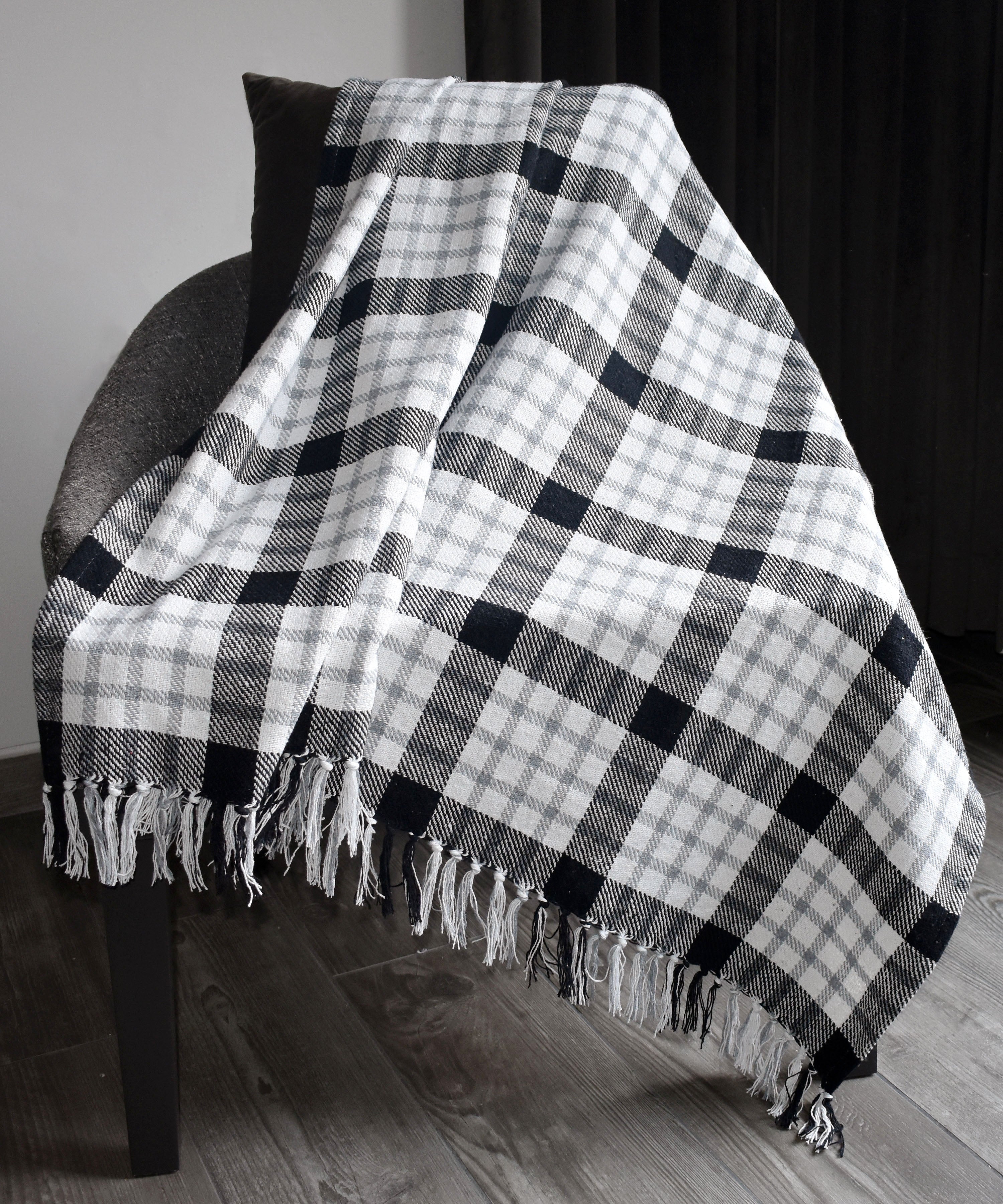 100% Cotton Woven Plaid Medium Weigh Throw Blanket 50x60''