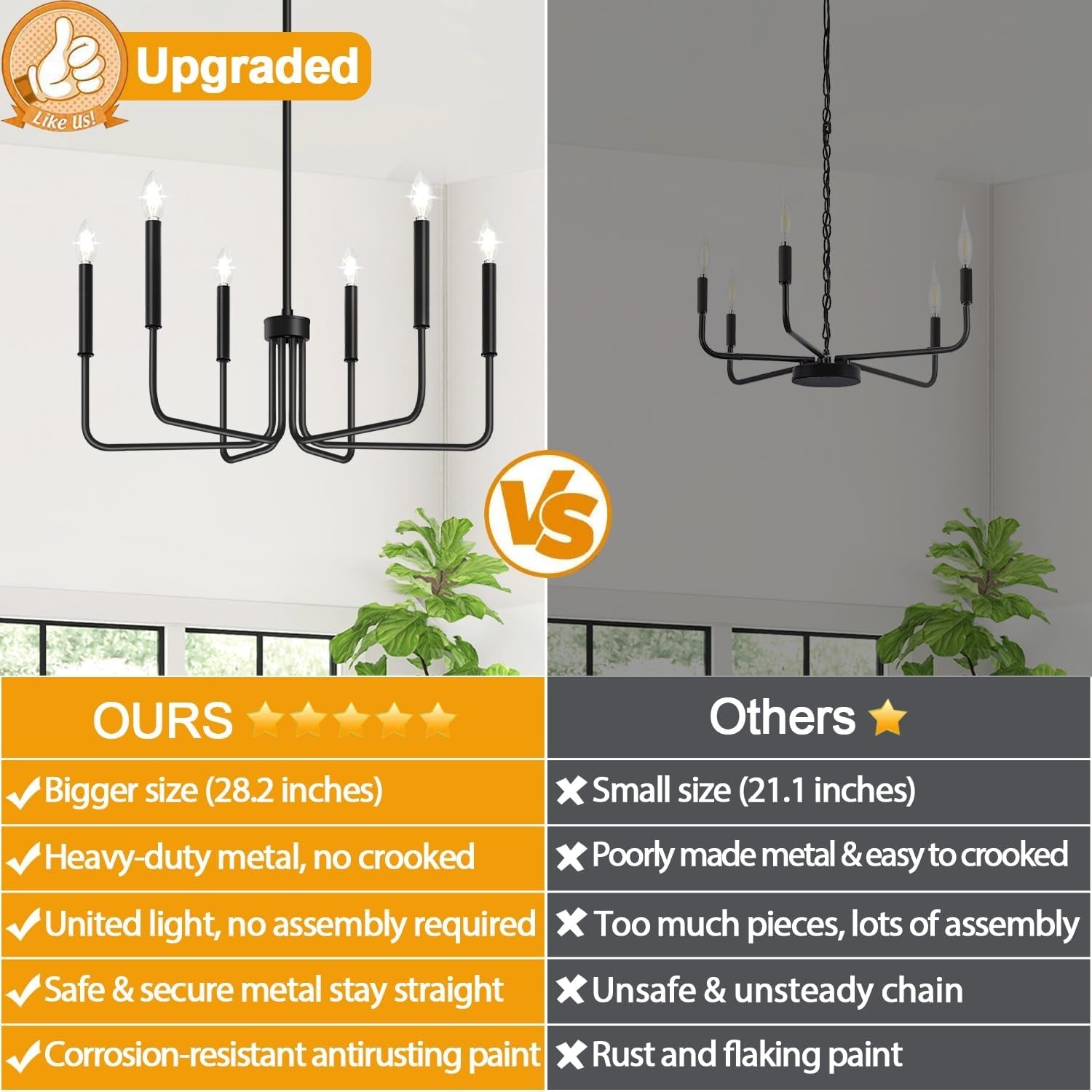Black Six Light Farmhouse Chandelier For Dining Room