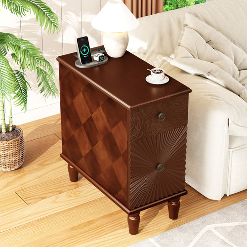 2 Drawer Modern Sofa Side Table, Narrow Side Table, Slim Nightstand