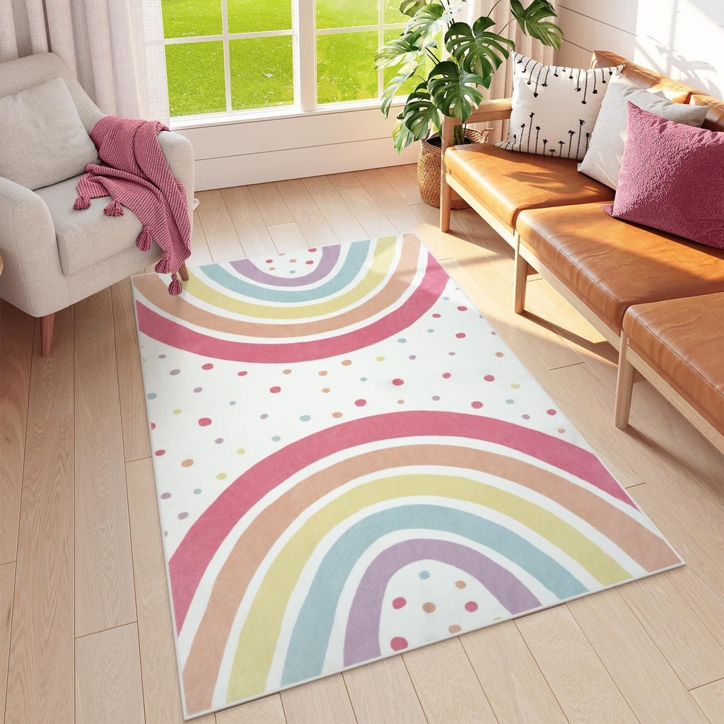 Washable Rainbow Rug for Girl Nursery, Small Rug 3X 5 Colorful Area