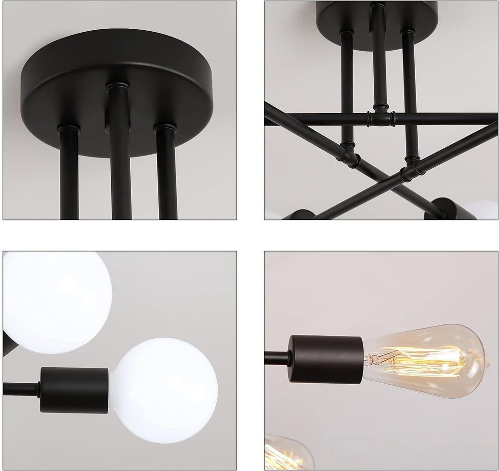 Black Modern Sputnik Chandelier 6 Light Ceiling Fixture