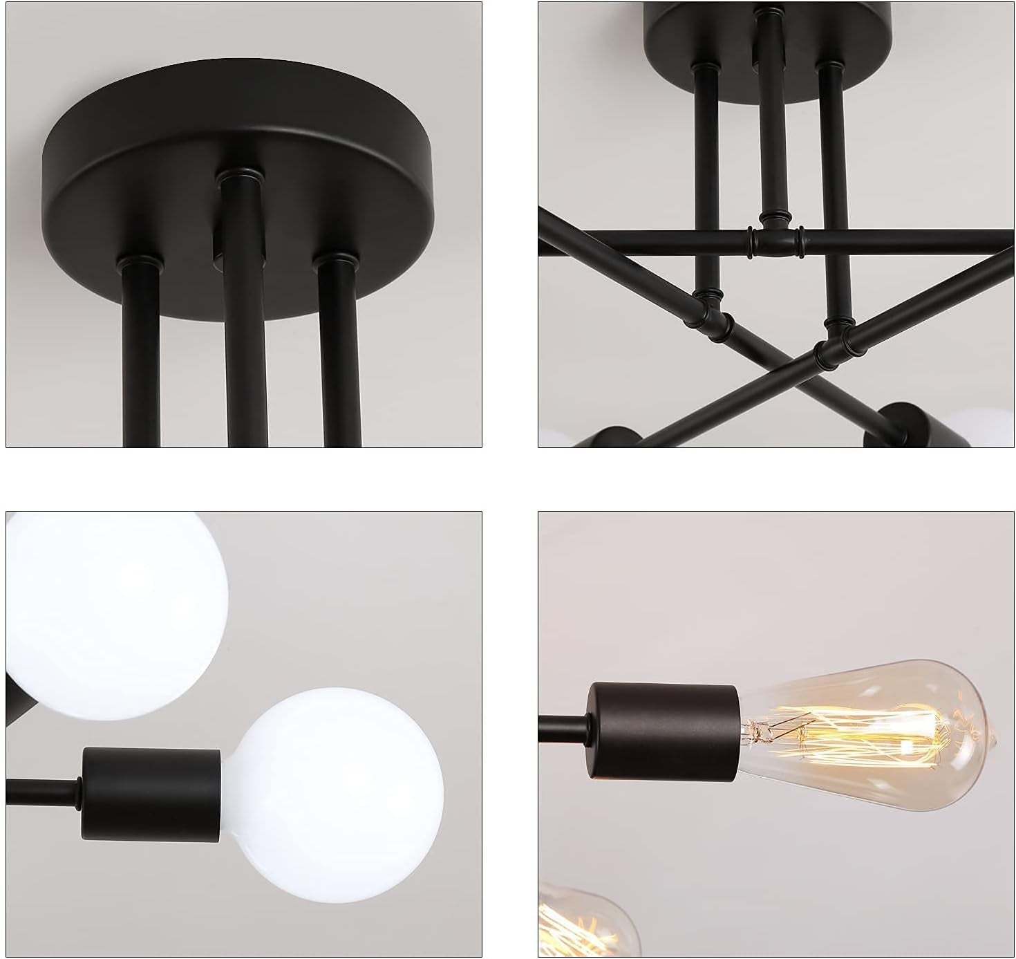 Black Modern Sputnik Chandelier 6 Light Ceiling Fixture
