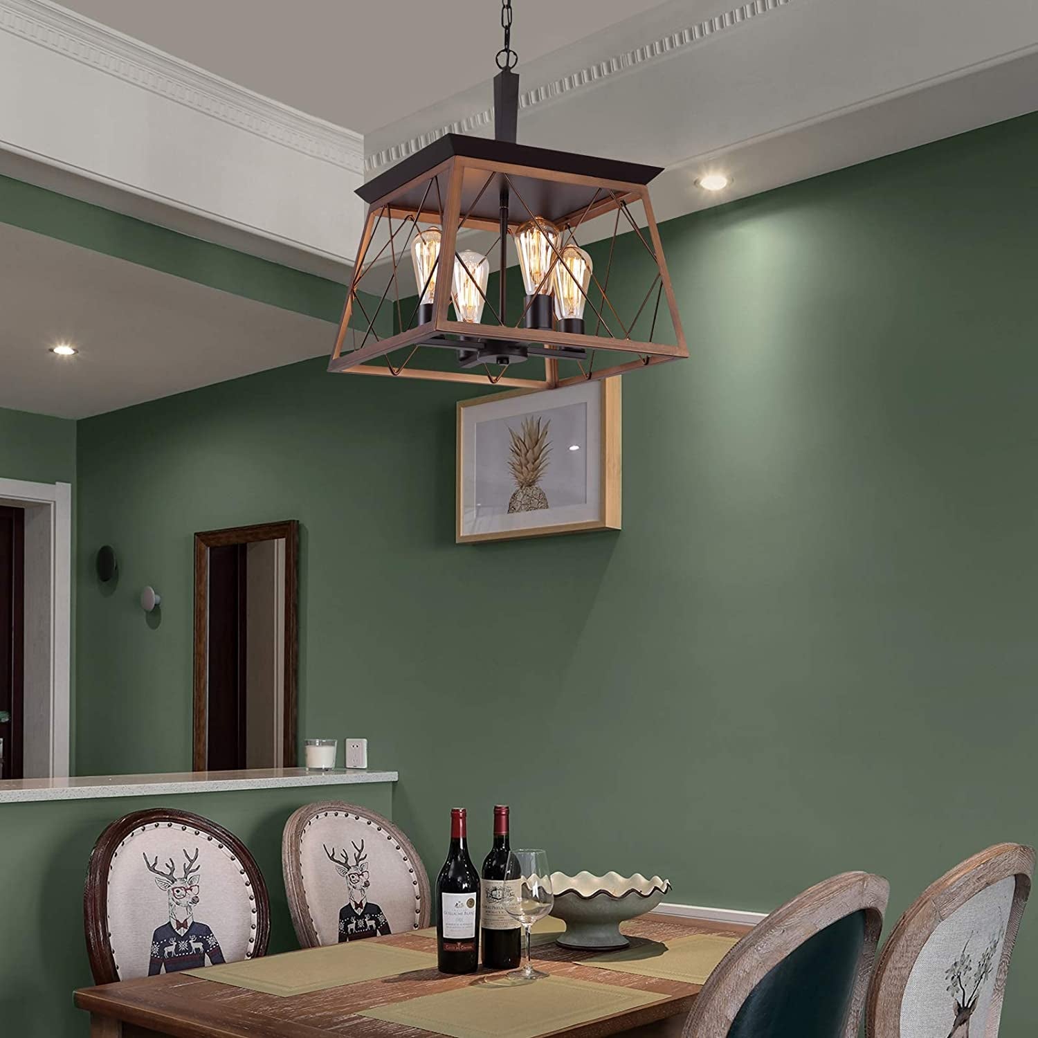 Bronze 4 Light Farmhouse Rustic Chandelier For Dining Room