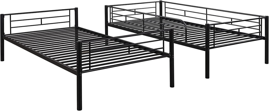 Twin Over Twin Metal Bunk Bed With Ladder In Black