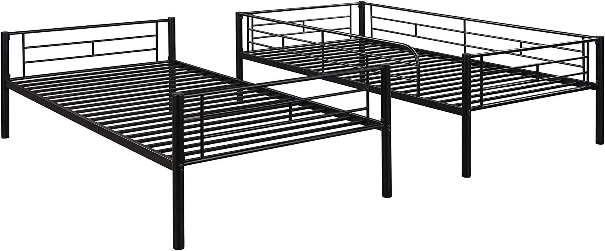 Twin Over Twin Metal Bunk Bed With Ladder In Black