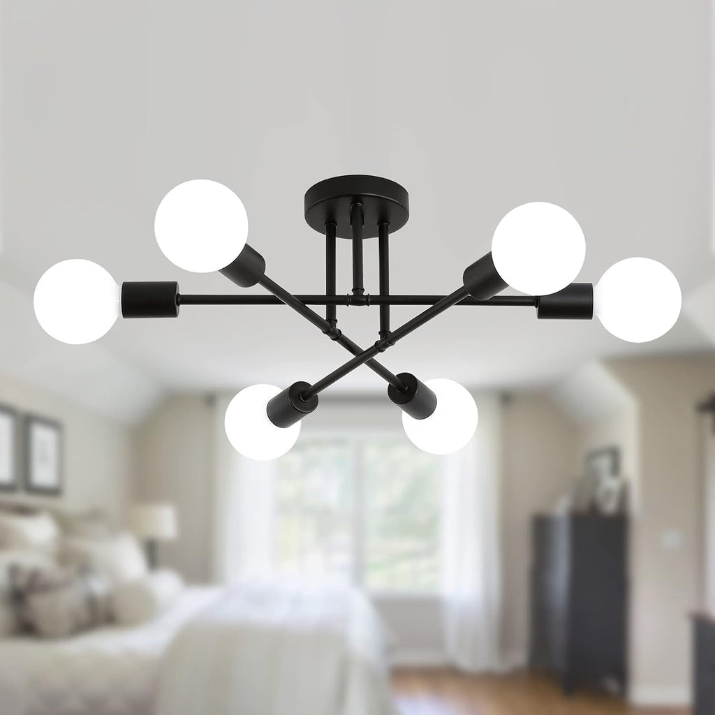 Black Modern Sputnik Chandelier 6 Light Ceiling Fixture