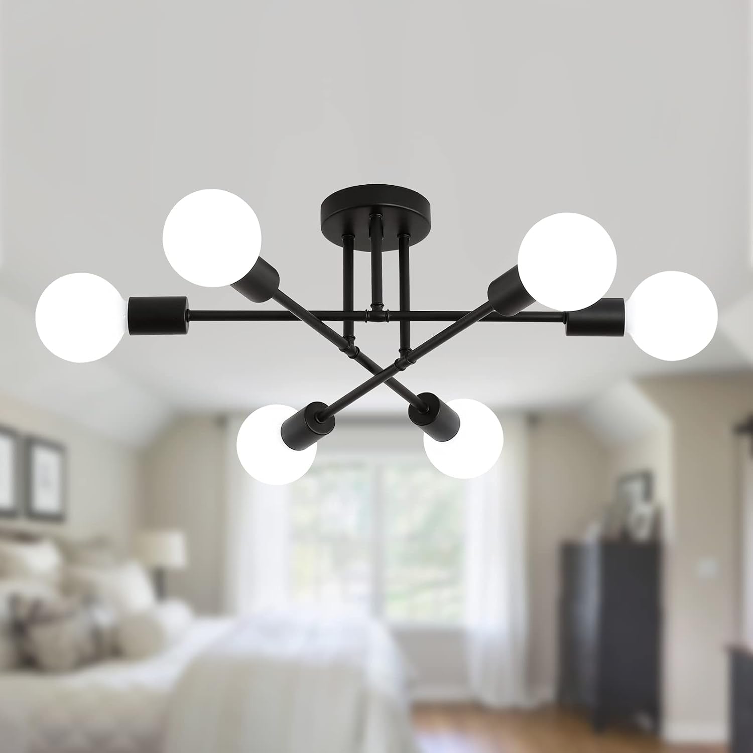 Black Modern Sputnik Chandelier 6 Light Ceiling Fixture