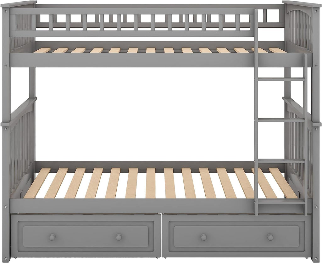 Grey Twin Bunk Bed With Storage Drawers Safety Rail