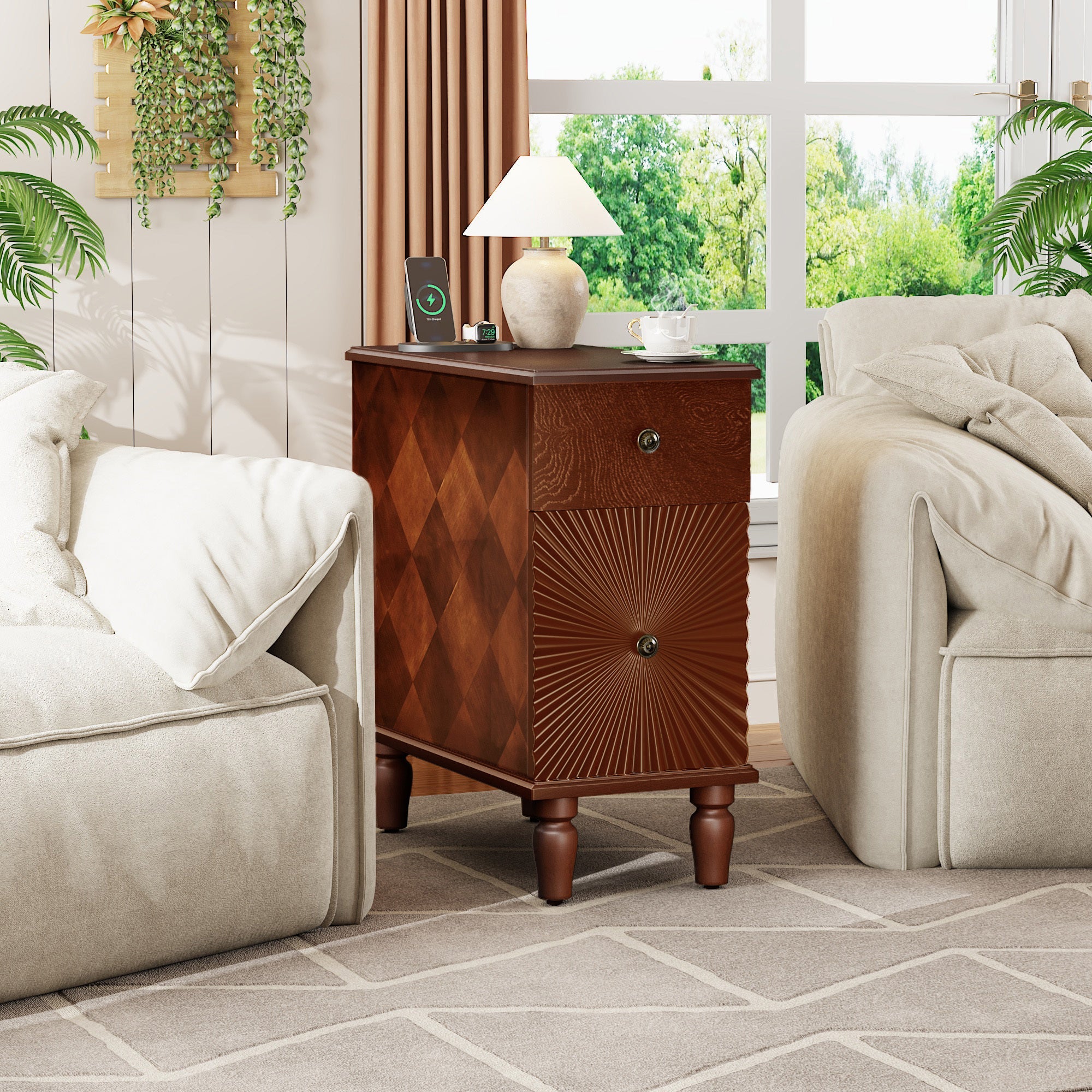 2 Drawer Modern Sofa Side Table, Narrow Side Table, Slim Nightstand